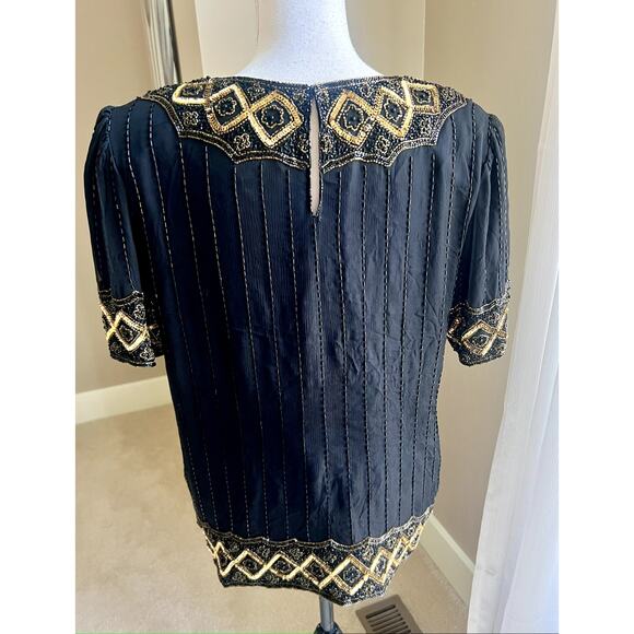 Vintage Night Vogue silk gold beaded evening cocktail top size XL - Picture 4 of 6